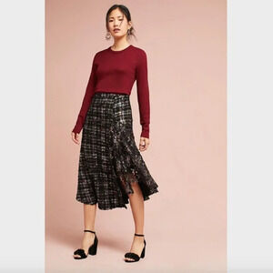 Eva Franco Asymmetrical Lace Metallic Tweed Skirt Black 0 XXS Fairycore Party